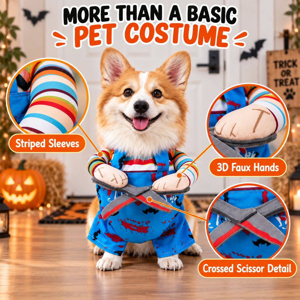 Scissor Hands Dog Costume – Funny Halloween Pet Outfit for Spooky Trick-or-Treat Dress-Up