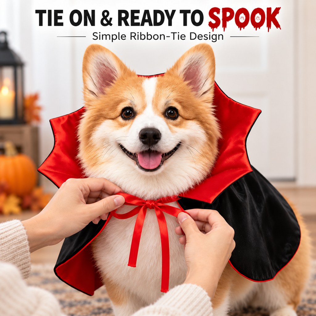 Vampire Collar Pet Cape – Halloween Dog and Cat Costume with Tie Closure
