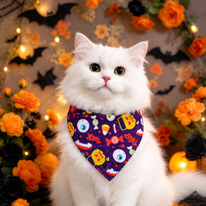 Festive Halloween Pet Bandana – Spooky Printed Triangle Scarf Holiday Bib for Dogs and Cats