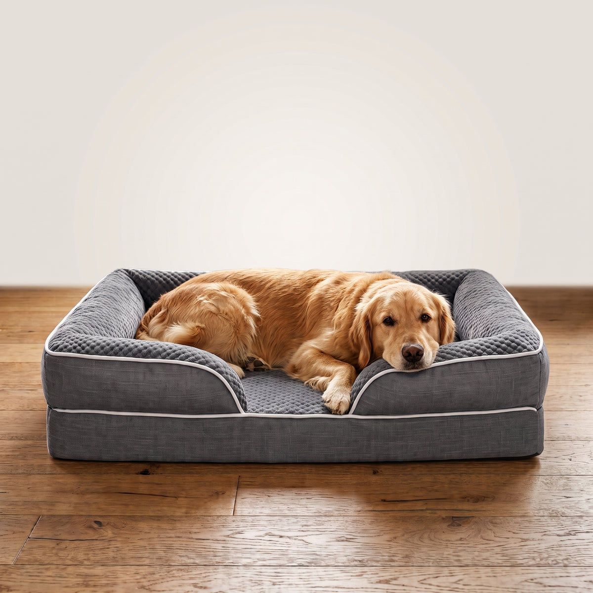 Orthopedic Bolster Pet Sofa Bed – Waterproof Non-Slip Dog Couch with Supportive Headrest Cushion