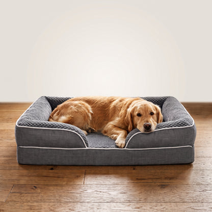 Orthopedic Bolster Pet Sofa Bed – Waterproof Non-Slip Dog Couch with Supportive Headrest Cushion