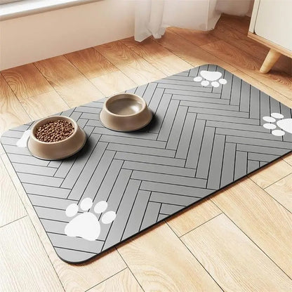 Herringbone Paw Pet Feeding Mat – Spill-Proof Dog Food and Water Bowl Placemat