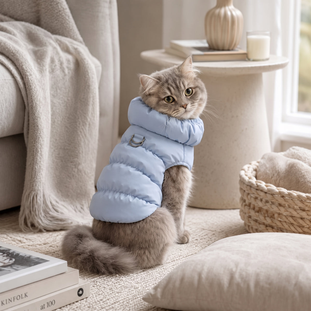 Warm Puffer Dog Coat – Integrated Leash Ring Cold-Weather Walking Vest Outfit for Small Dogs and Cats