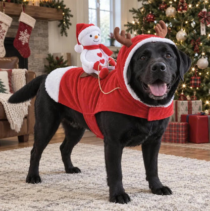 Reindeer Santa Dog Costume – Festive Holiday Plush Rider Pet Cosplay Outfit With Antler Hood