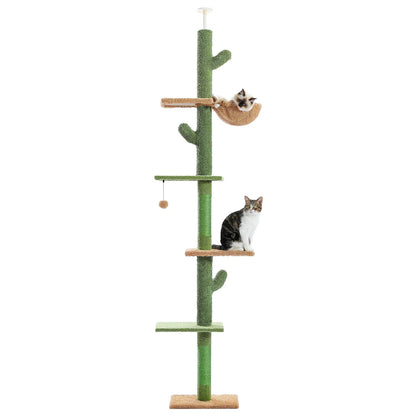 Cactus Floor-to-Ceiling Cat Tree – Tall Indoor Climbing Tower with Scratching Post Hammock and Hanging Ball