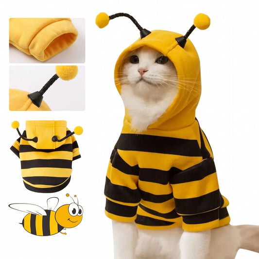 Bumblebee Hooded Pet Costume – Striped Antenna Apparel for Dogs and Cats