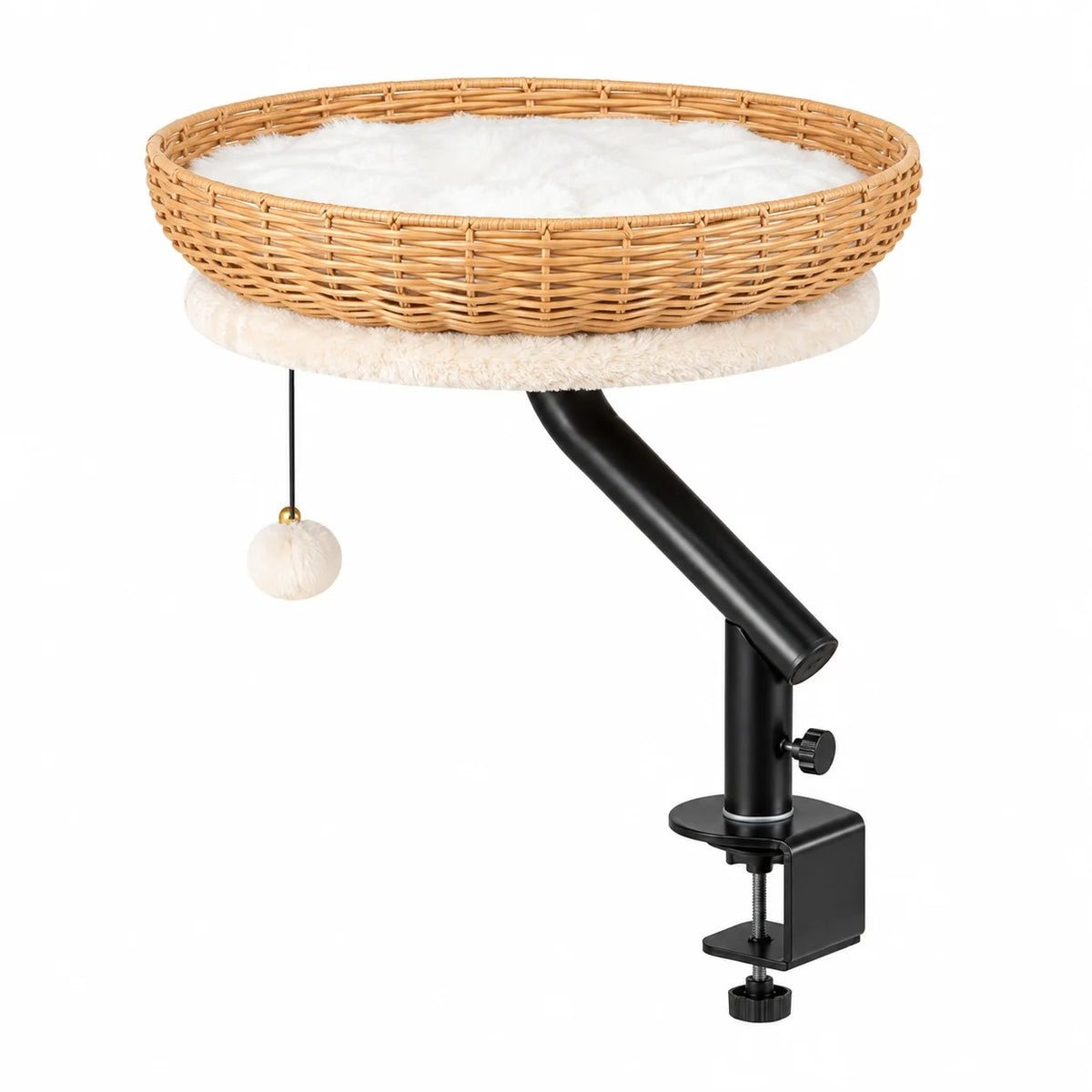 Rotating Clamp Cat Desk Perch – 360-Degree Swivel Elevated Table Hammock with Hanging Dangle Toy for Indoor Cats