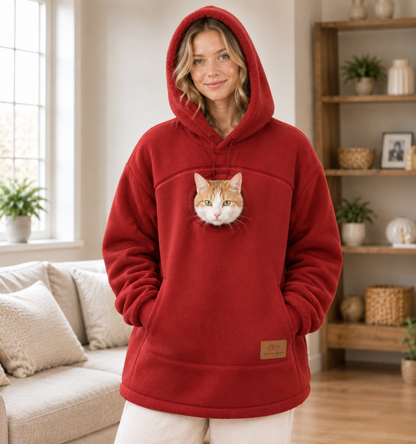 Hands-Free Plain Pet Carrier Hoodie Fleece – Kangaroo Pouch Sweatshirt with Zipper Pockets for Cats and Small Dogs