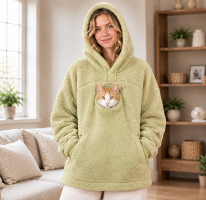 Hands-Free Plain Pet Carrier Hoodie Fleece – Kangaroo Pouch Sweatshirt with Zipper Pockets for Cats and Small Dogs