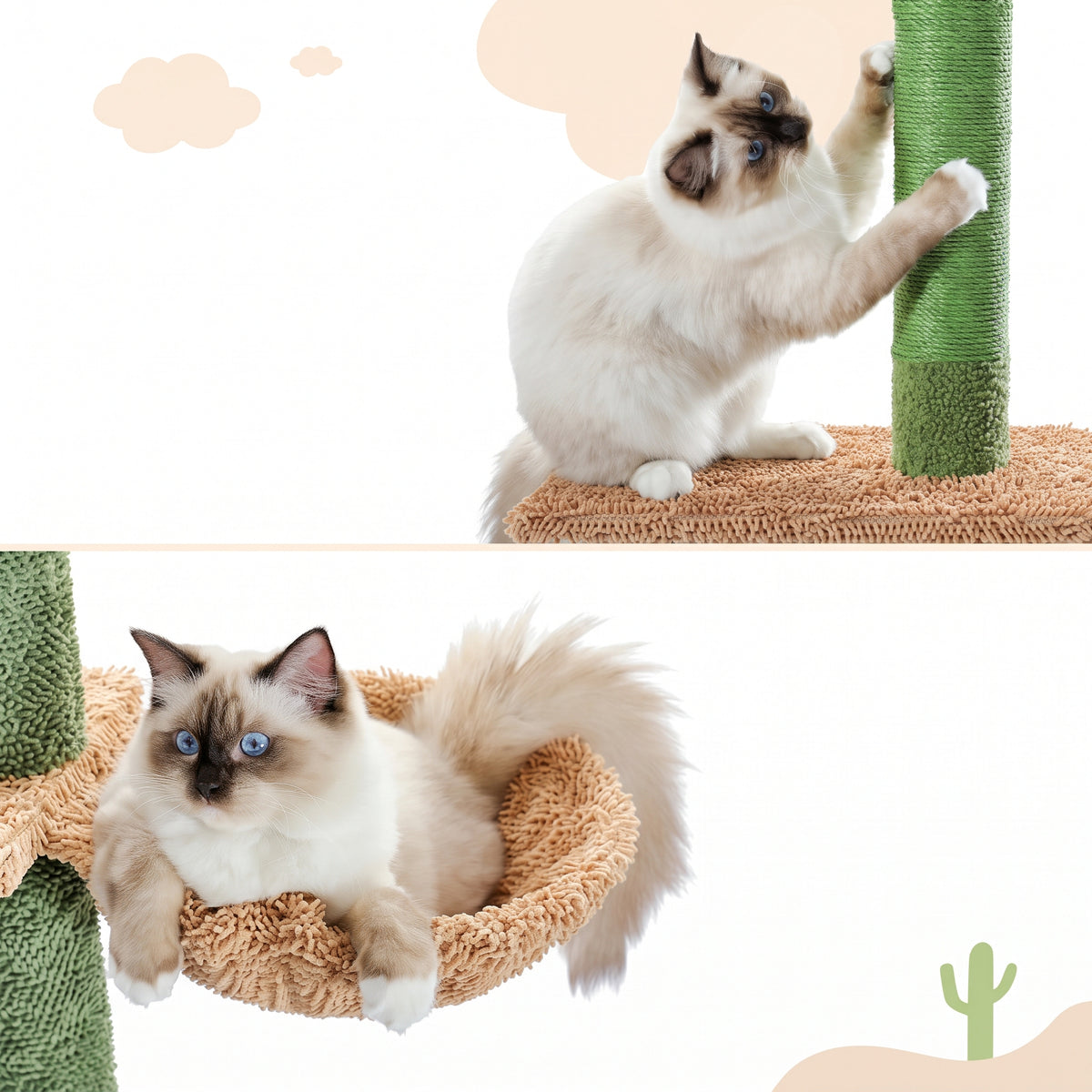 Cactus Floor-to-Ceiling Cat Tree – Tall Indoor Climbing Tower with Scratching Post Hammock and Hanging Ball
