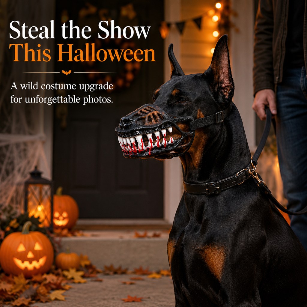 Scary Teeth Dog Muzzle – Realistic Horror Cosplay Halloween Mask with Breathable Anti-Bite Basket Design