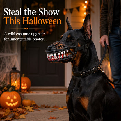 Scary Teeth Dog Muzzle – Realistic Horror Cosplay Halloween Mask with Breathable Anti-Bite Basket Design