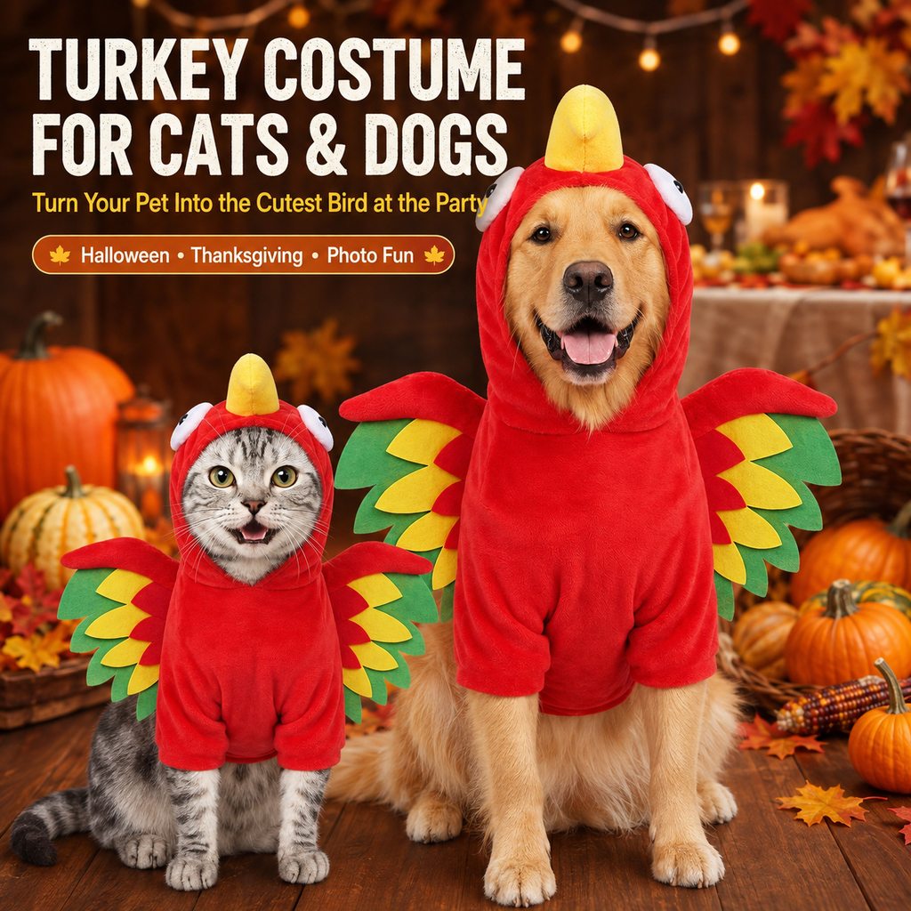 Festive Hooded Pet Costume – Colorful Winged Bird Outfit for Dogs and Cats Holiday Photos
