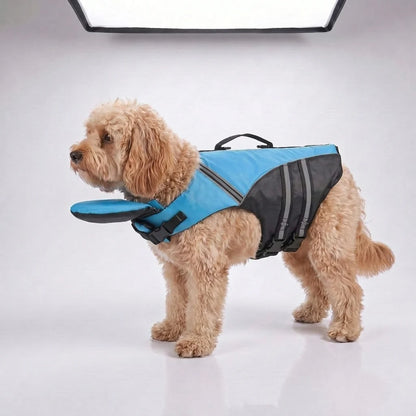 Buoyant Chin-Rest Dog Life Jacket – High-Visibility Swim Vest with Rescue Grab Handle and Reflective Safety Accents