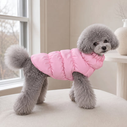 Warm Puffer Dog Coat – Integrated Leash Ring Cold-Weather Walking Vest Outfit for Small Dogs and Cats