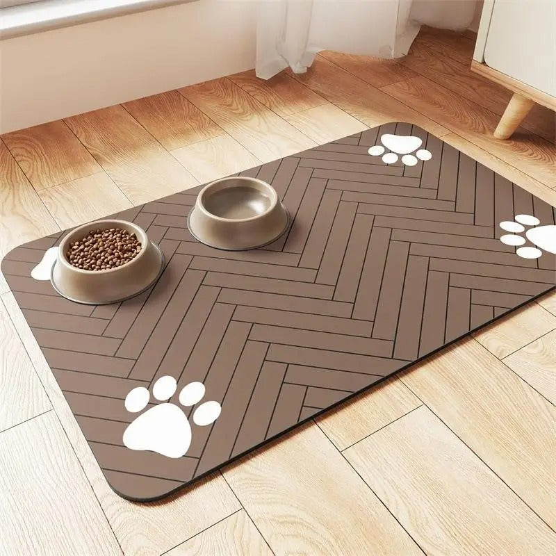 Herringbone Paw Pet Feeding Mat – Spill-Proof Dog Food and Water Bowl Placemat