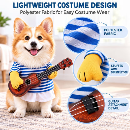 Funny Guitar Dog Costume – Standing Musician Outfit with Prop Instrument for Halloween Party Photos