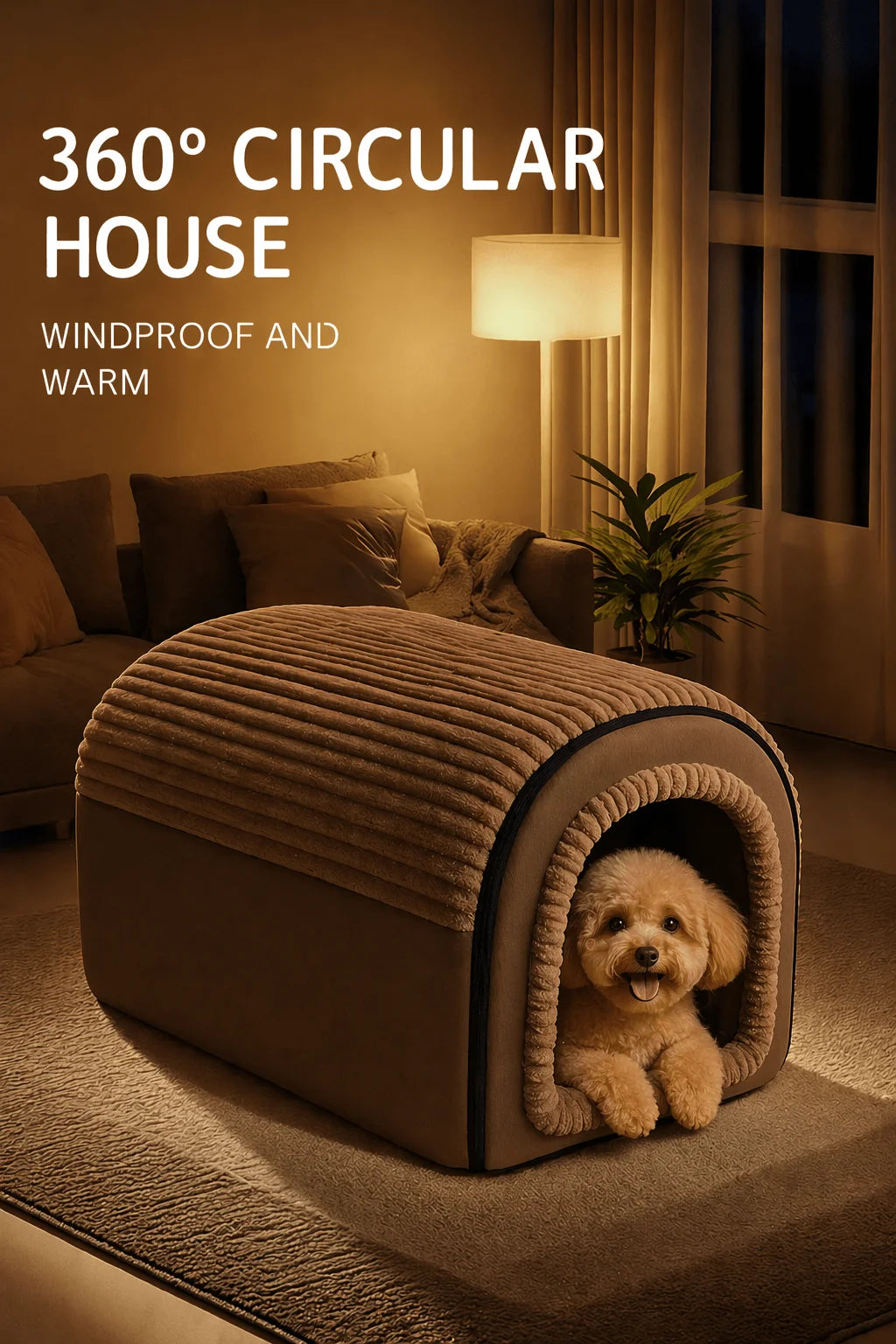 Cozy Enclosed Dog House – Warm Covered Indoor Pet Cave with Privacy Curtains and Cushion