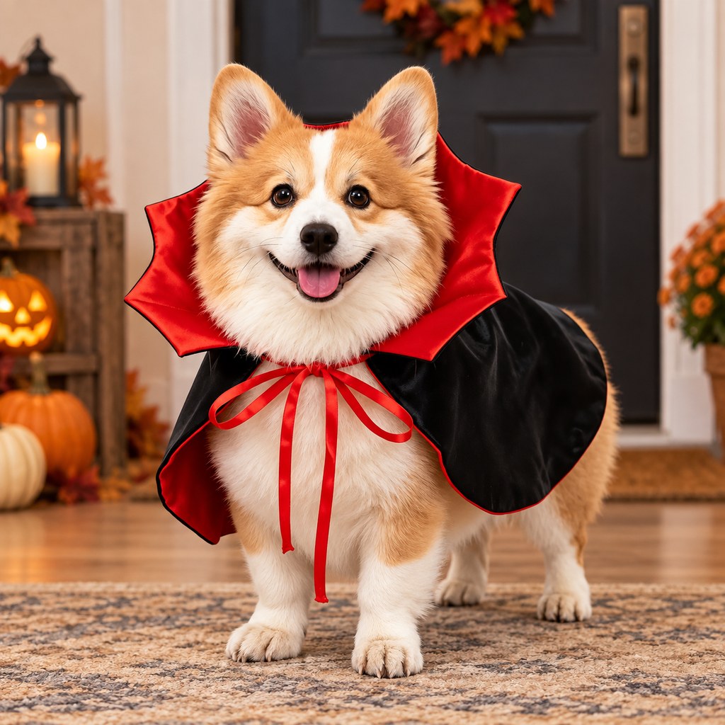 Vampire Collar Pet Cape – Halloween Dog and Cat Costume with Tie Closure