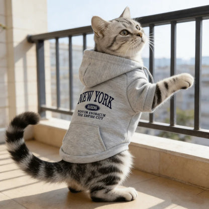 New York Pocket Dog Hoodie – Warm Graphic Pet Sweatshirt with Kangaroo Pouch and Hood for Cats