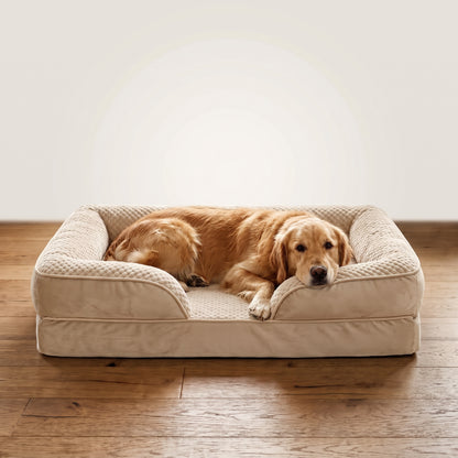 Orthopedic Bolster Pet Sofa Bed – Waterproof Non-Slip Dog Couch with Supportive Headrest Cushion