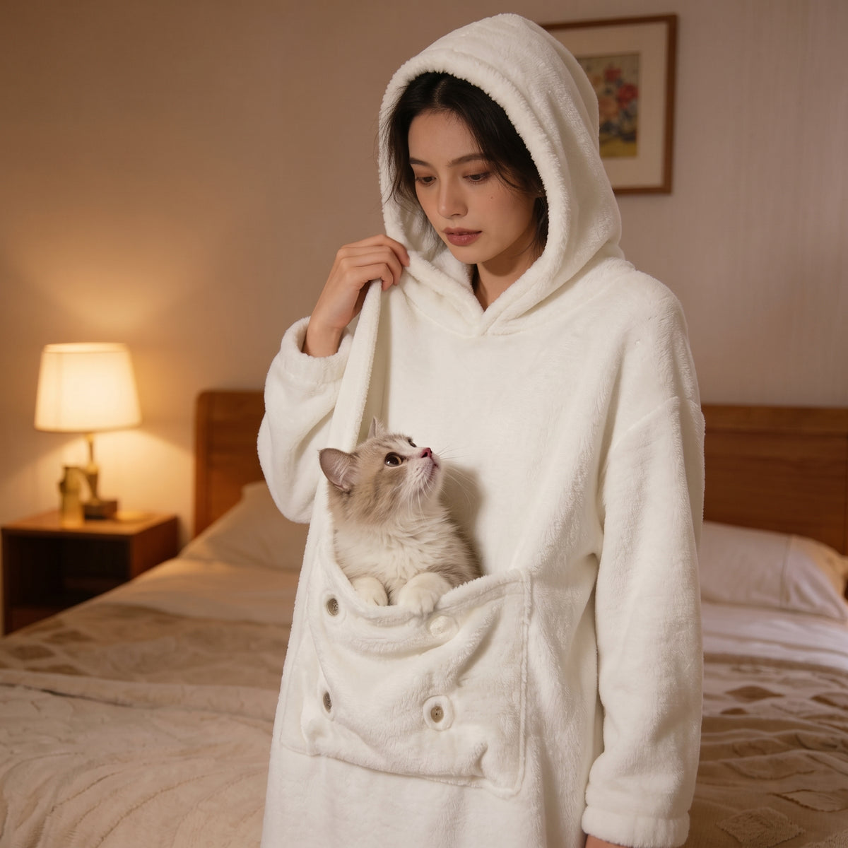 Cozy Pouch Pet Oversized Hoodie – Kangaroo Pocket Cat Carrier Loungewear Dress for Snuggling