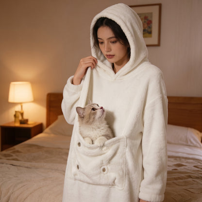 Cozy Pouch Pet Oversized Hoodie – Kangaroo Pocket Cat Carrier Loungewear Dress for Snuggling
