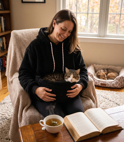 Cuddle Pouch Pet Carrier Hoodie – Hands-Free Cat Small Dog Cuddle Pullover Sweatshirt