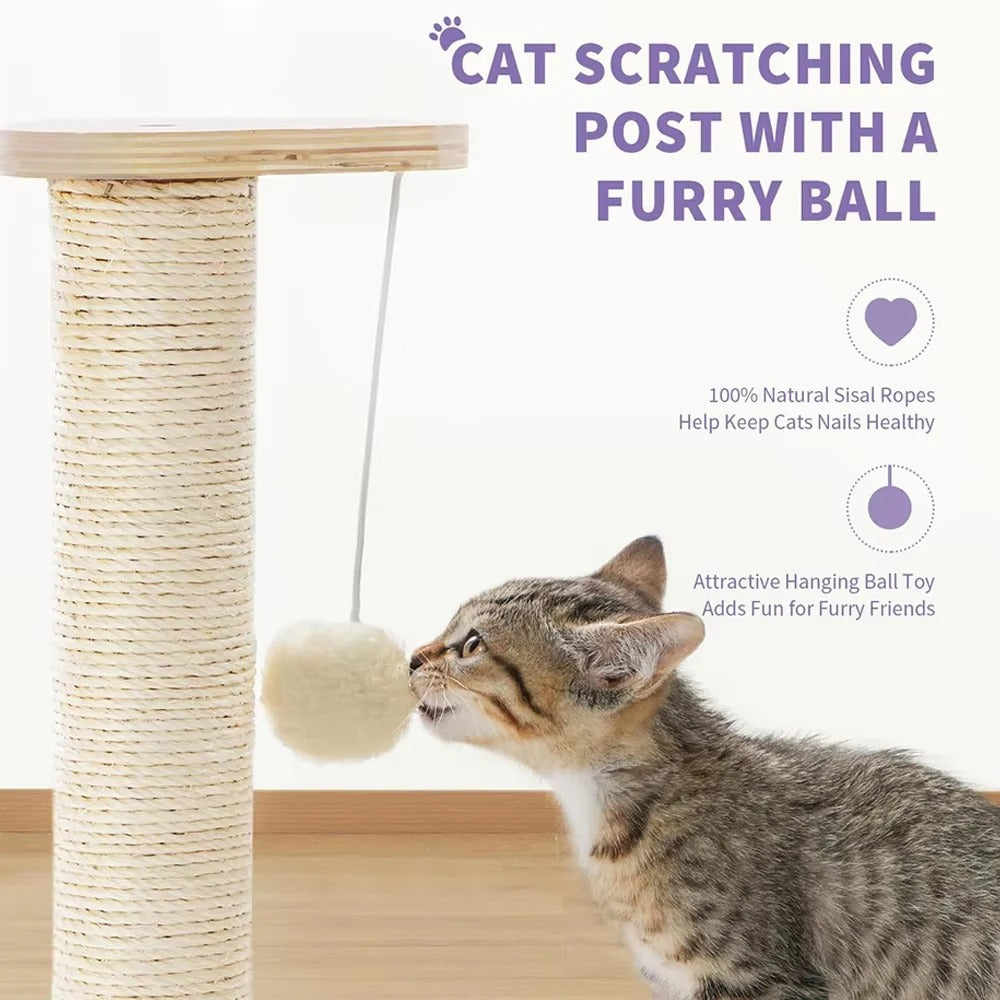Interactive Play Cat Scratching Post – Kitten Activity Tower with Hanging Toy and Track Roller Balls