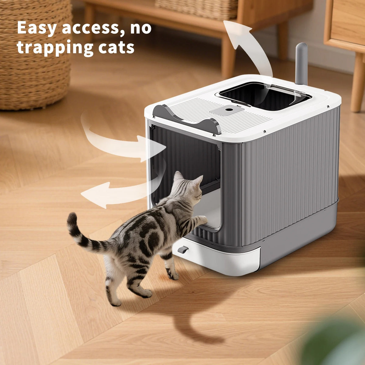 Enclosed Pull-Out Cat Litter Box – Top-Exit Door with Scoop and Anti-Tracking Lid for Indoor Kittens