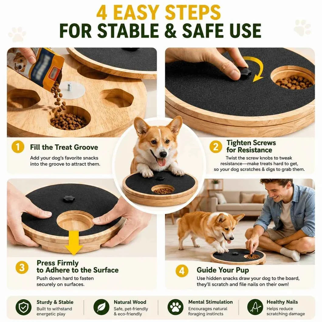 Interactive Treat Dog Scratchpad – Rotating Round Nail File Board with Reward Dispenser for Stress-Free Grooming