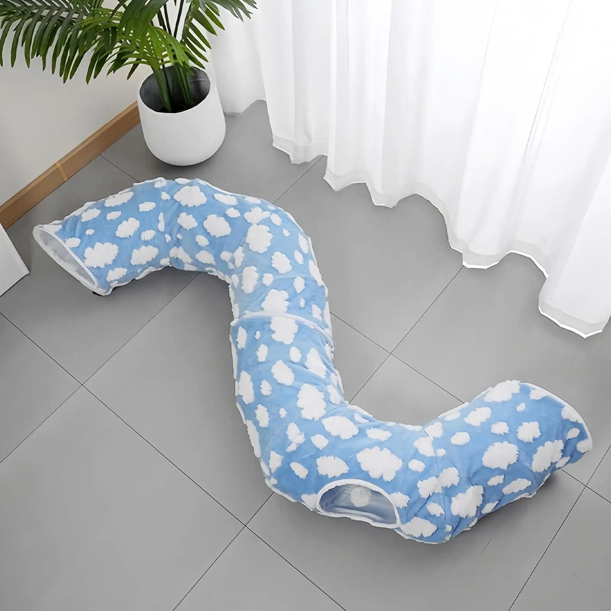 Interactive 2-in-1 Cat Tunnel Bed – Convertible Round Donut Cave with Hanging Toy Ball for Indoor Cats & Kittens