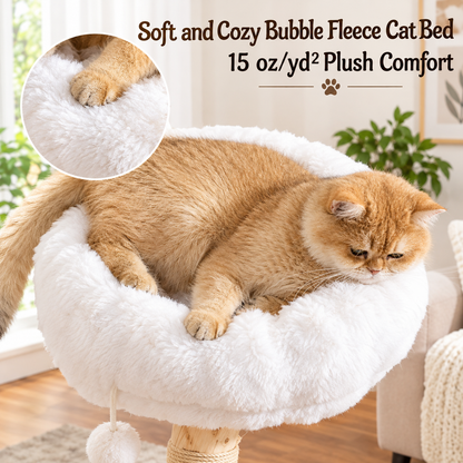 Cozy Modern Cat Tree – Elevated Perch Lounger With Scratching Post and Hanging Ball
