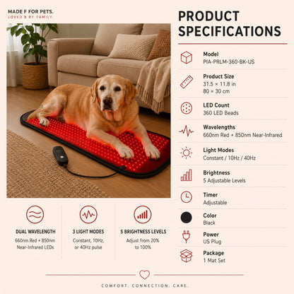 Red Light Therapy Pet Mat – Near-Infrared Dual-Wavelength LED Wellness Pad with Adjustable Controller for Dogs
