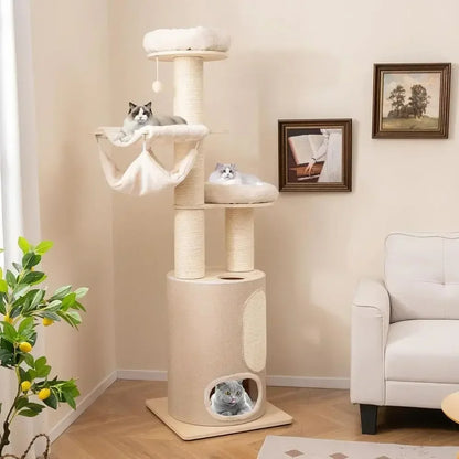Multi-Level Tall Cat Tree – Indoor Activity Tower With Condo Hammock Scratching Posts And Dangling Play Ball