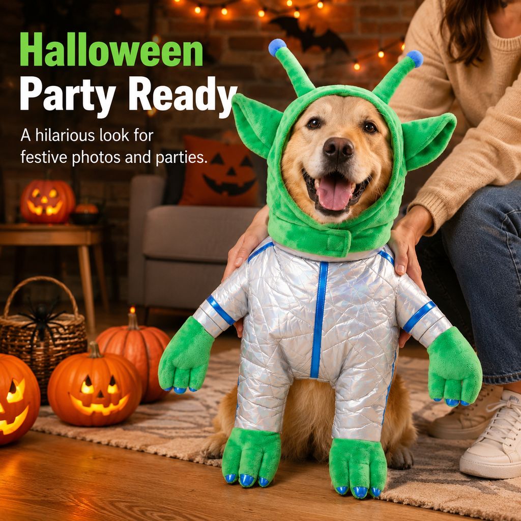 Funny Alien Pet Costume – Standing Space Outfit for Halloween Dog Parties and Photos