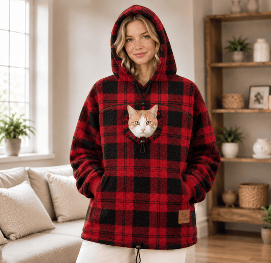 Hands-Free Cuddle Fleece Pattern Pet Carrier Hoodie – Kangaroo Pouch Sweatshirt with Cinch Head Opening and Zipper Pockets Zapawzy