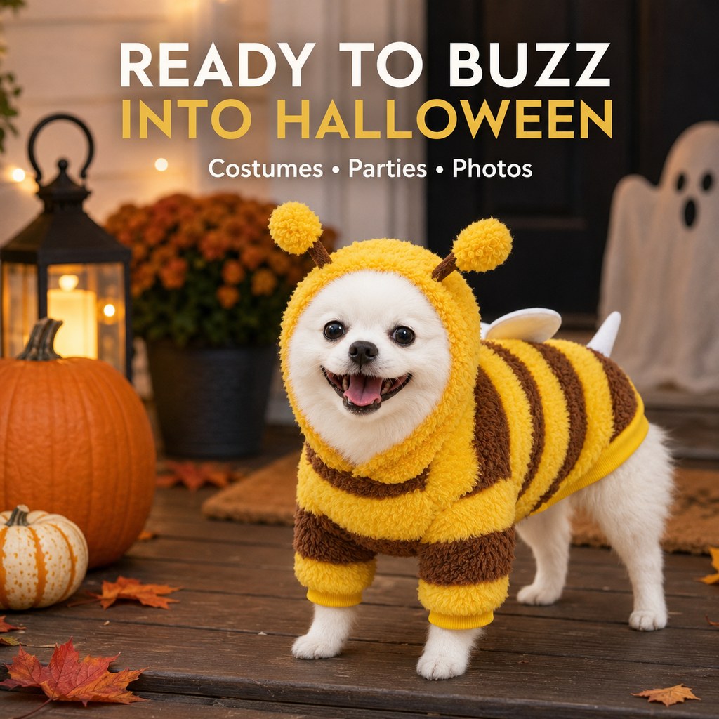 Cute Striped Dog Hoodie – Warm Bumblebee Pet Costume Pullover with Wings and Antennae