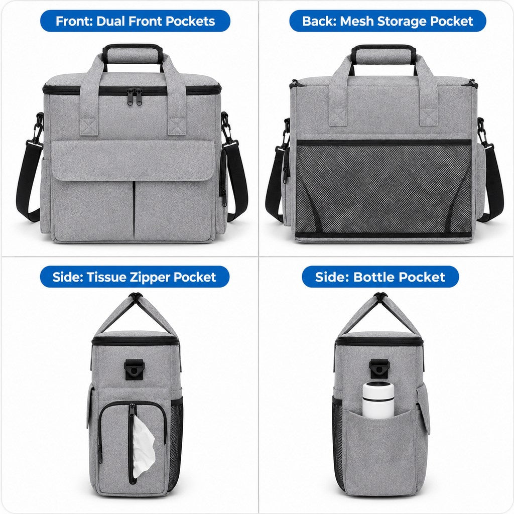 Pet Travel Organizer Bag – Multi-Pocket Weekend Road Trip Tote with Collapsible Bowls, Food Containers & Feeding Mat
