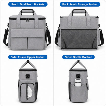 Pet Travel Organizer Bag – Multi-Pocket Weekend Road Trip Tote with Collapsible Bowls, Food Containers & Feeding Mat