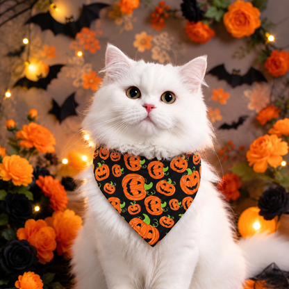 Festive Halloween Pet Bandana – Spooky Printed Triangle Scarf Holiday Bib for Dogs and Cats