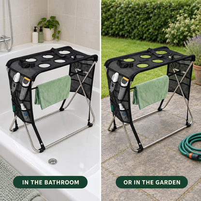 Folding Dog Grooming Hammock Stand – Restraint Station with Pockets for Pet Nail Trimming and Bathing