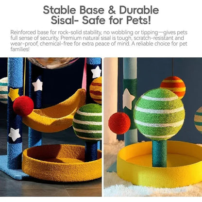Space Capsule Cat Tree – Clear Dome Perch with Hammock Bed and Scratching Posts for Indoor Kittens