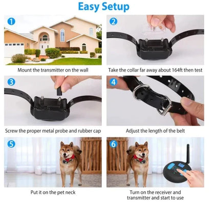 Wireless Boundary Pet Fence System – Rechargeable Waterproof Collar Receiver with Adjustable Static Correction for Outdoor Dog Training
