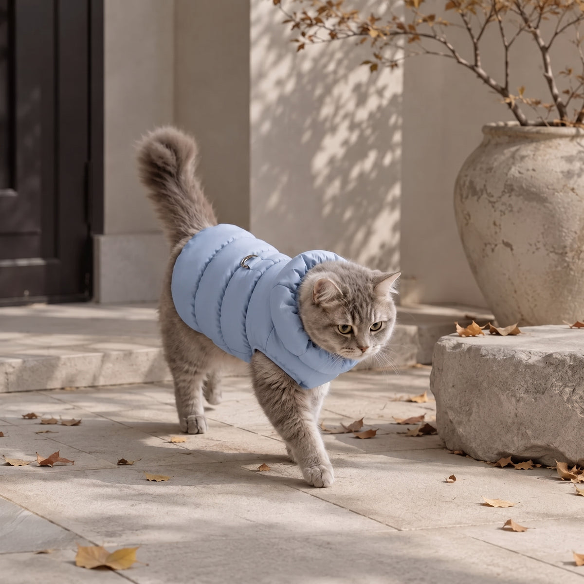 Warm Puffer Dog Coat – Integrated Leash Ring Cold-Weather Walking Vest Outfit for Small Dogs and Cats