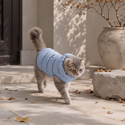 Warm Puffer Dog Coat – Integrated Leash Ring Cold-Weather Walking Vest Outfit for Small Dogs and Cats