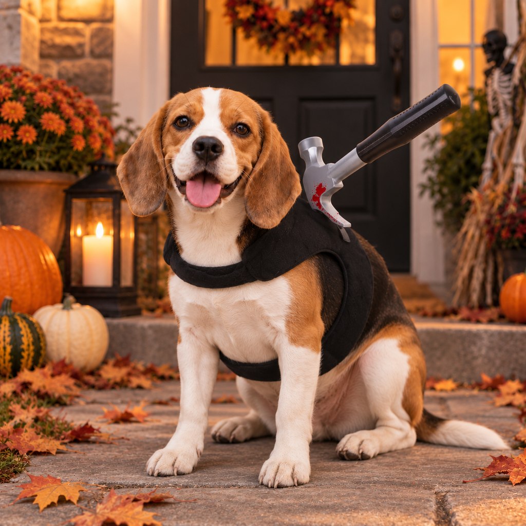 Spooky Prop Dog Costume Harness – Funny Horror Illusion Outfit for Halloween Party Trick-or-Treat Dress-Up