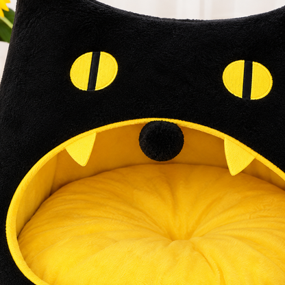 Halloween Cozy Cat Cave Bed – Covered Indoor Pet Tent House with Removable Cushion