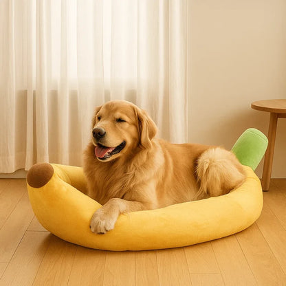 Novelty Banana Dog Bed – Peel-Design Pet Bolster Cushion for Lounging Cats and Dogs