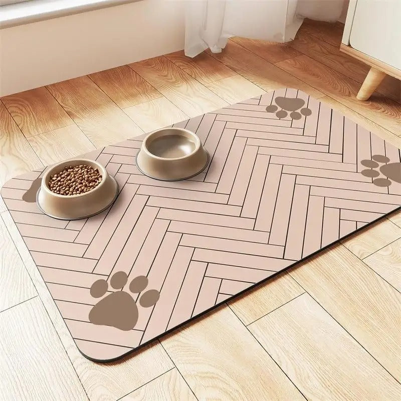 Herringbone Paw Pet Feeding Mat – Spill-Proof Dog Food and Water Bowl Placemat